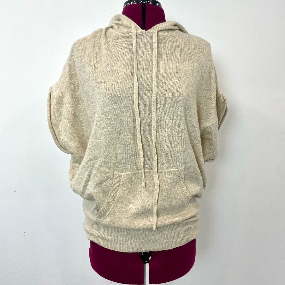 Love Stitch Beige Angora Wool Cashmere Oversized Hooded Top S Polo Top
